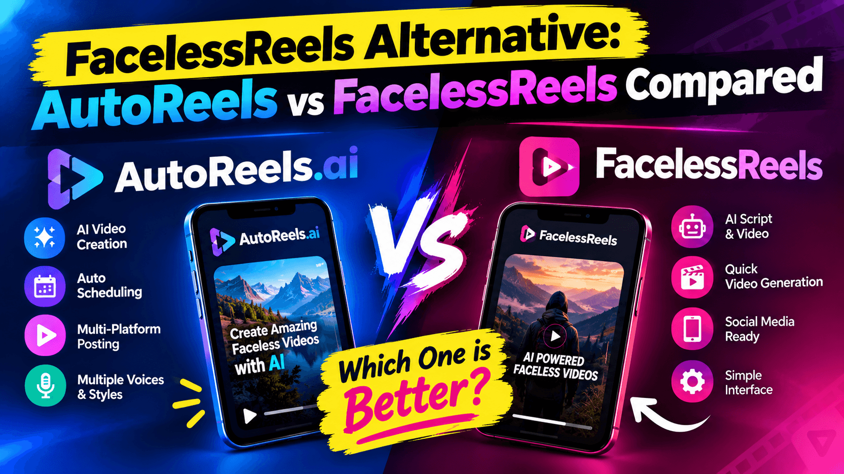 FacelessReels Alternative: AutoReels vs FacelessReels Compared