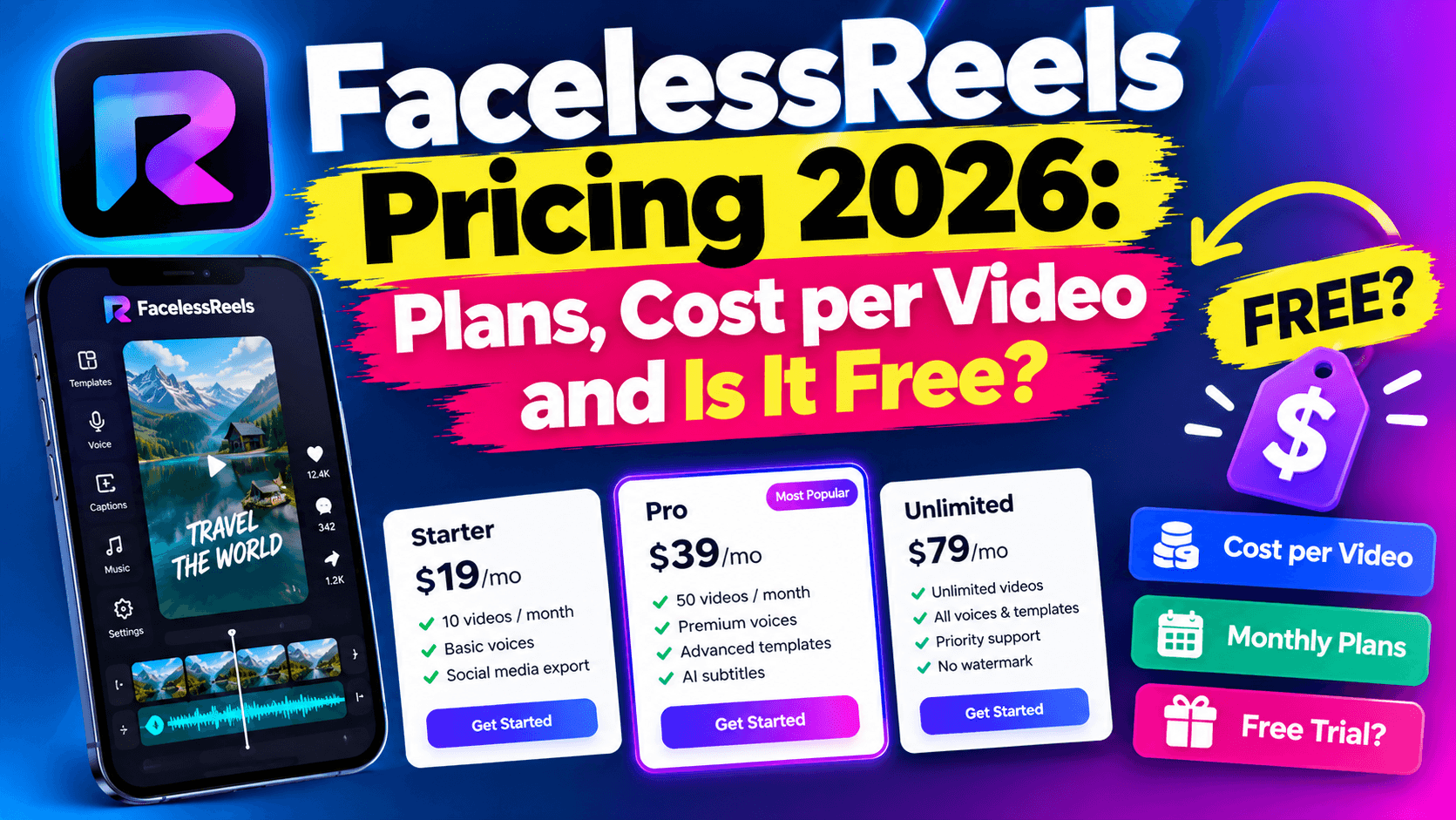 FacelessReels Pricing 2026: Plans, Cost & Is It Free?